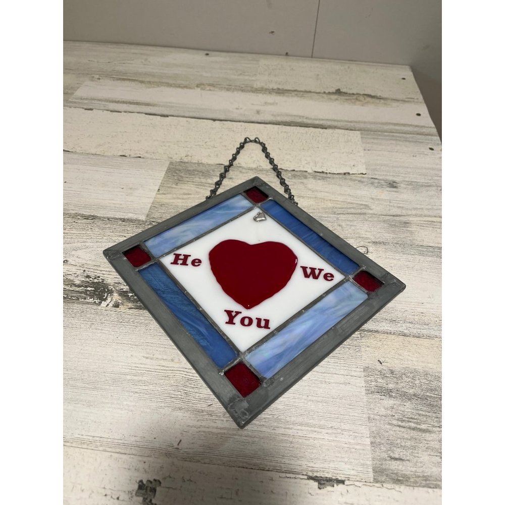 Stained glass hanging picture He We heart You